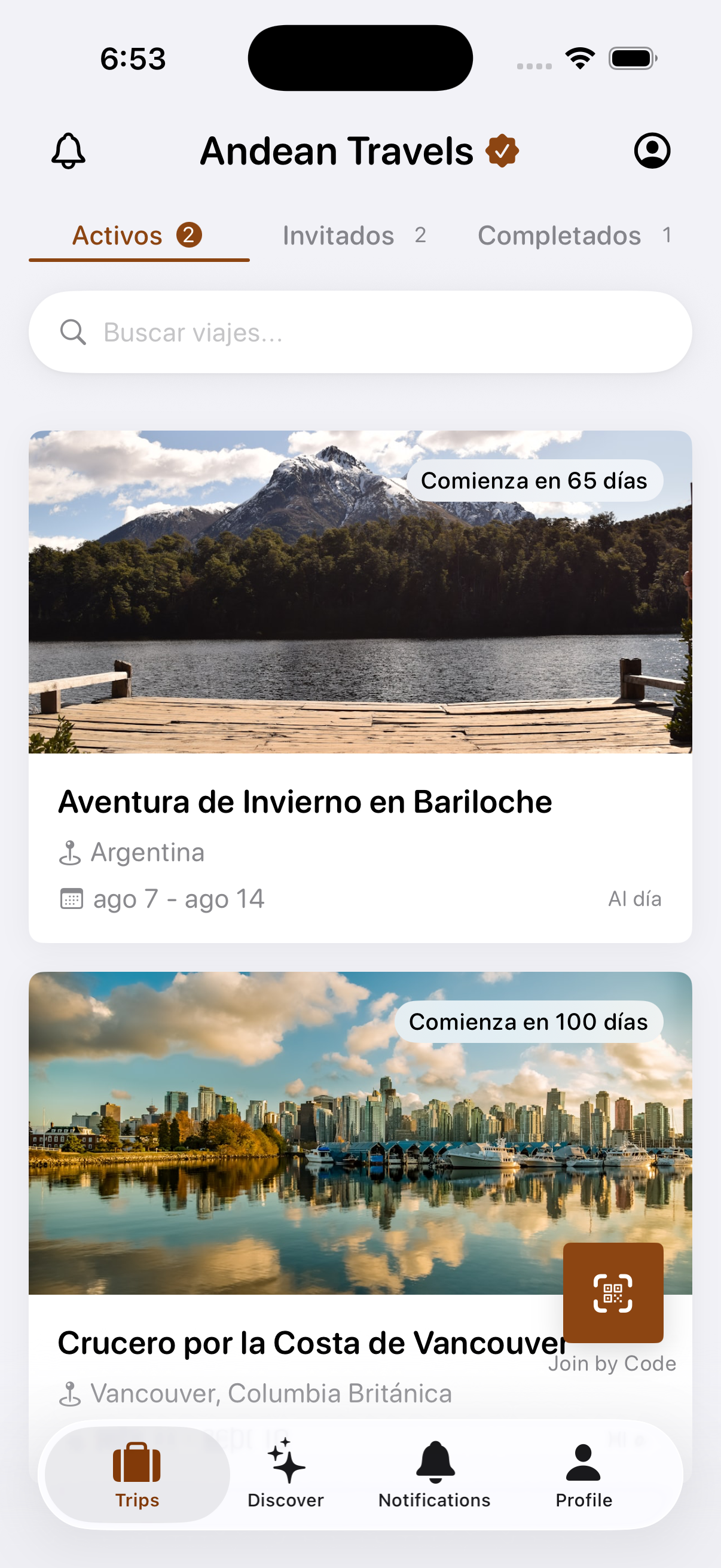 App de viajes de la agencia, con su marca
